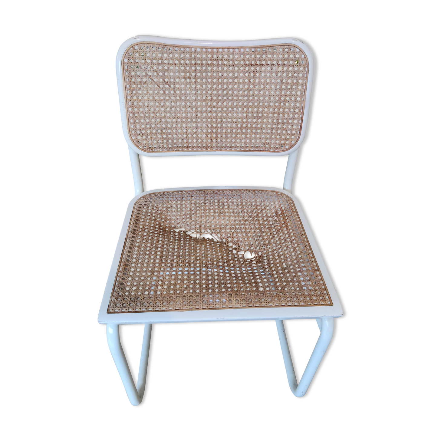 Chaise Cesca B32 Marcel Breuer blanche (assise à refaire)