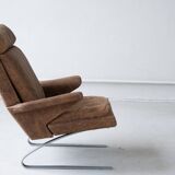 Vintage swing armchair and stool in leather by reinhold adolf for cor, 1970s, set of 2
