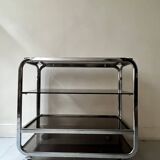 Hi-fi furniture sideboard/bar in smoked glass and chrome, 1970s design.