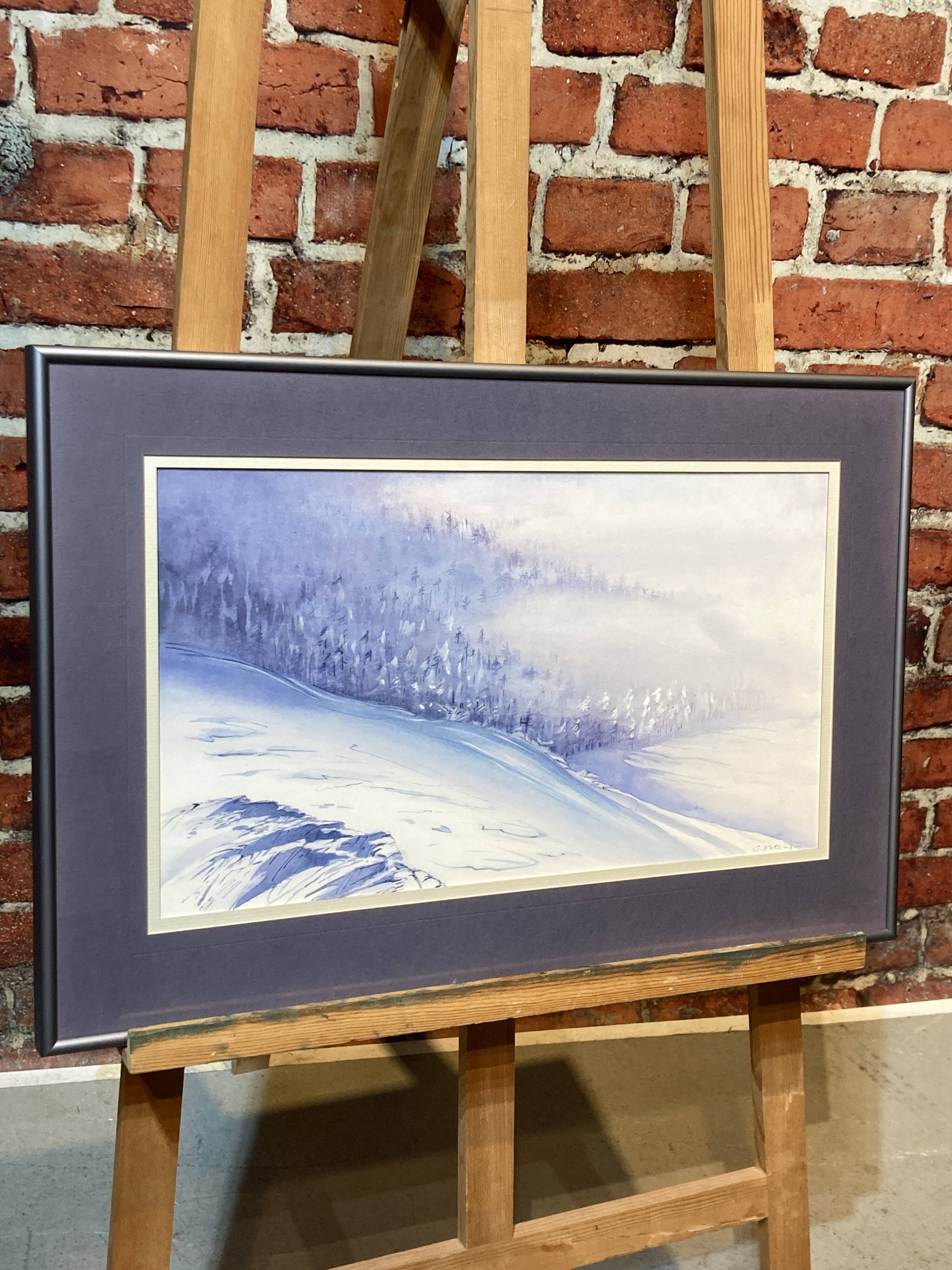 Framed entitled "first snow in the clamant son" by chantal estrangin