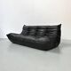 Togo 3-seater in Black Leather designed by M. Ducaroy for Ligne Roset