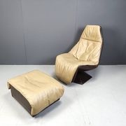 Vintage leather swivel chair with ottoman, 1970s