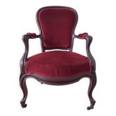 Fauteuil ancien voltaire velour rouge
