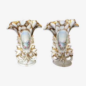 Pair of hand-painted porcelain bridal vase