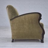1950s, Danish relax armchair, green furniture velour, beech wood.