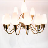 Lamp with arms of brass and glass, of Danish design from the 1950s