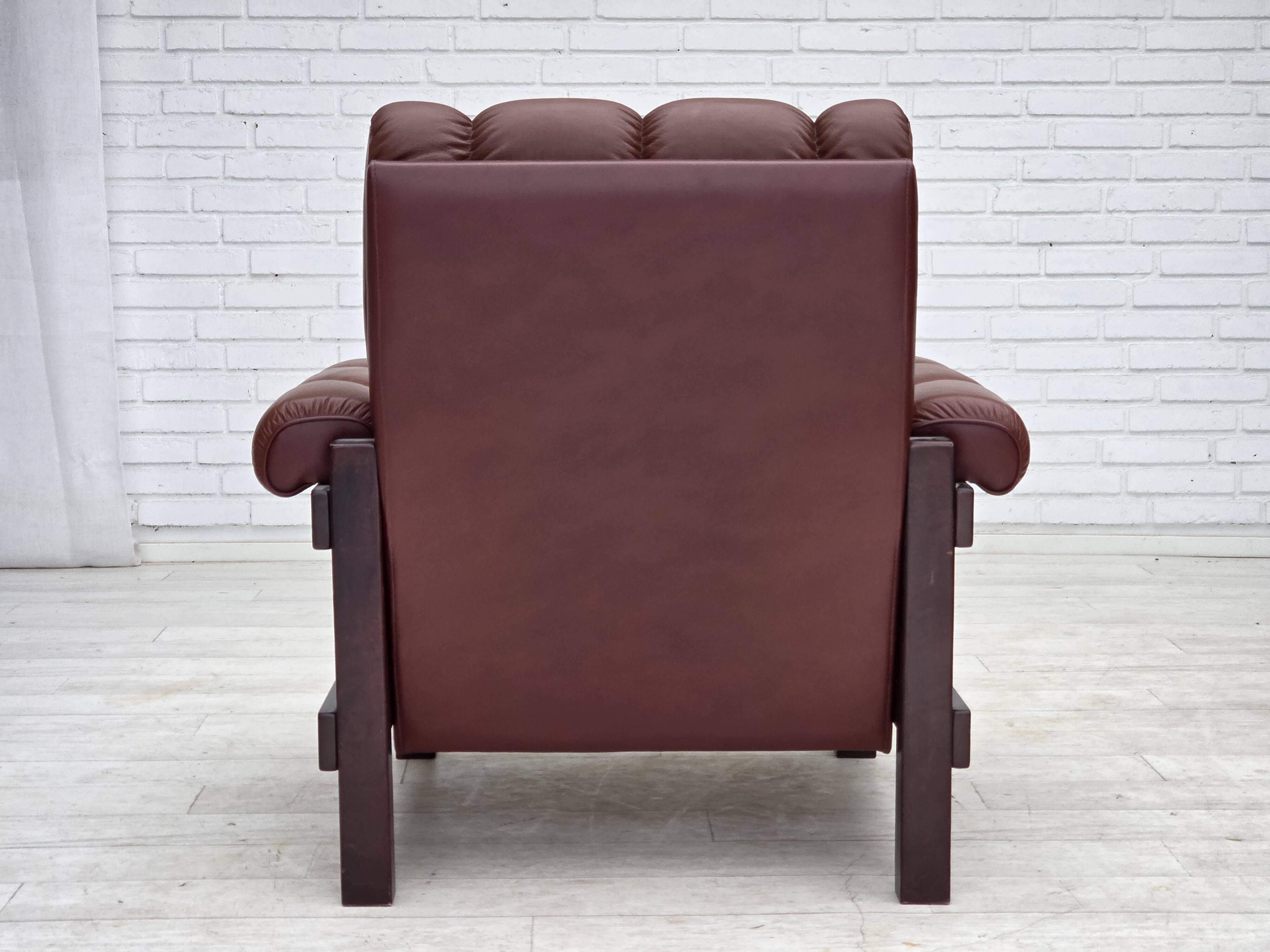 1970s, Scandinavian armchair, furniture leather, dark beech wood.