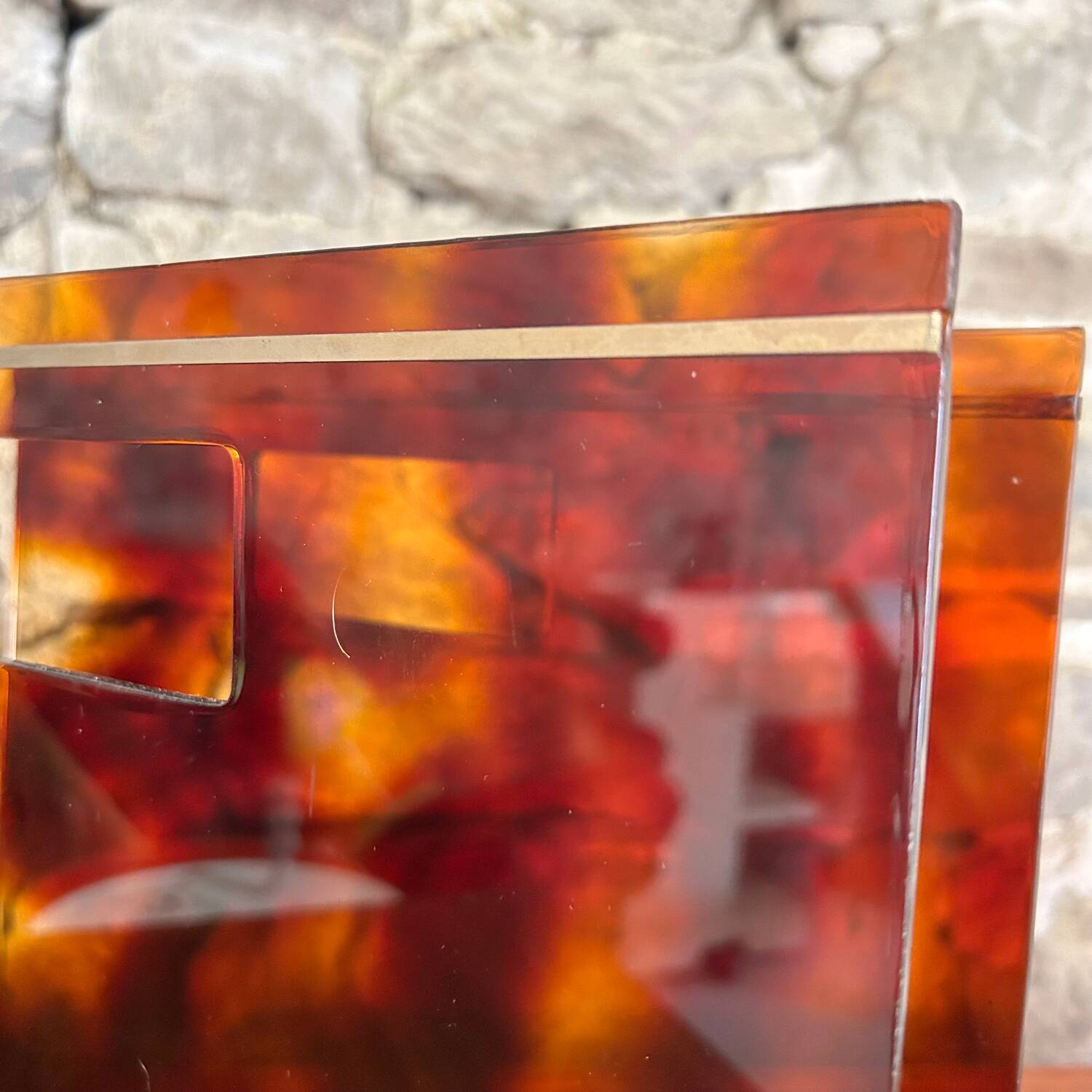 Magazine holder in plexiglass and brass from the 70s