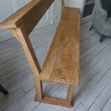 Church bench, end of bed in pitch pine with light oak waxed finish.