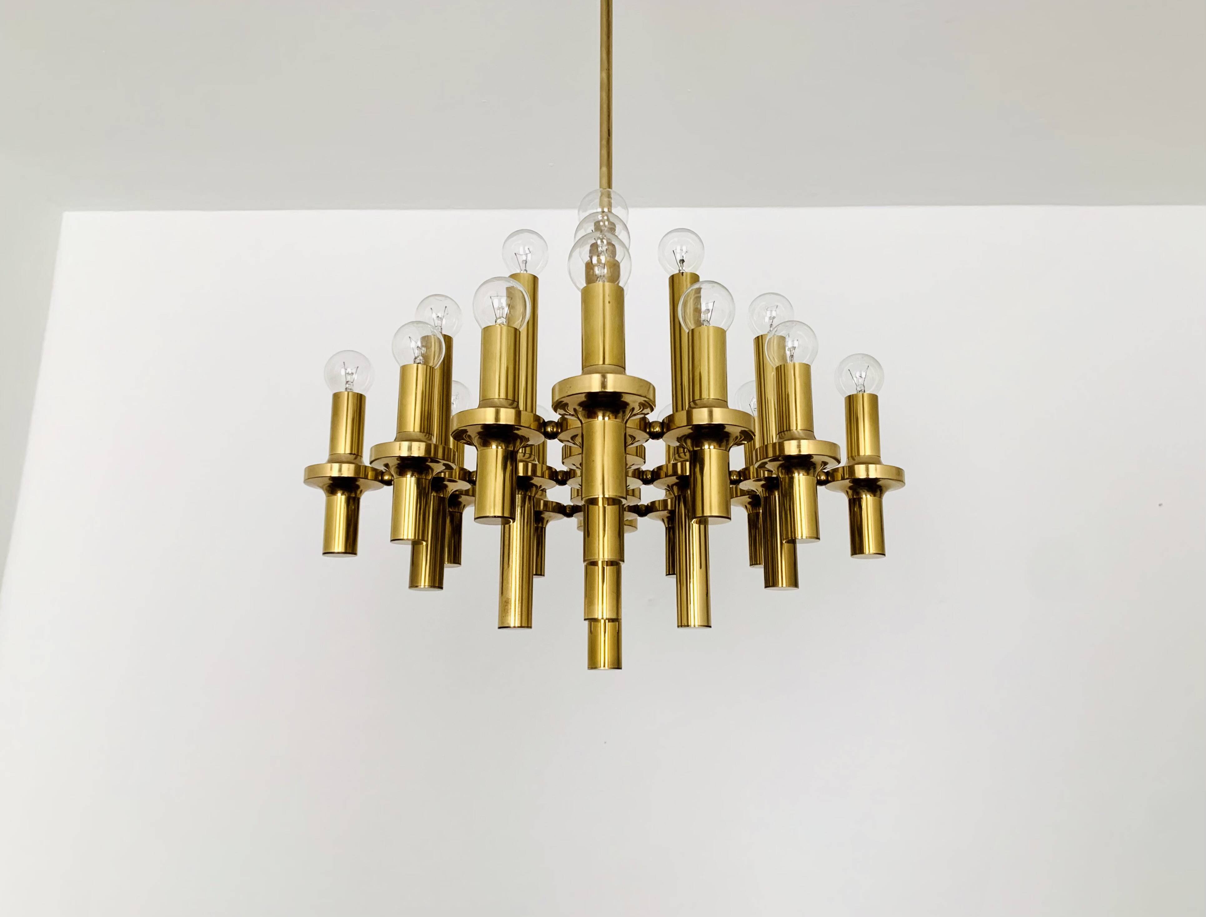 Brutalist Brass Chandelier by Gaetano Sciolari