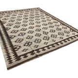 Geometric Subtle Wool Kilim Rug, Handwoven Cream & Brown Floor Covering