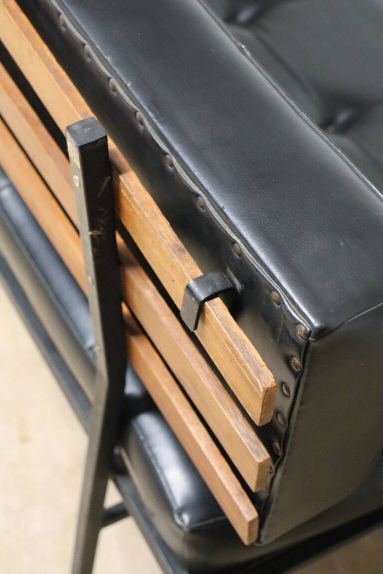 Vintage "Daybed" sofa bench in metal and imitation leather, 1950