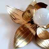 Large brass flower wall light, Jansen style, 1960