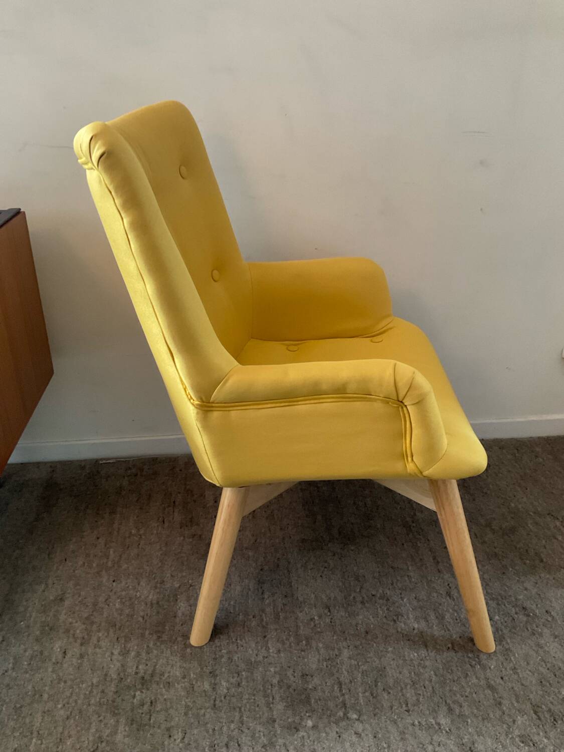 Armchair and ottoman set in beech and yellow fabric