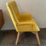 Armchair and ottoman set in beech and yellow fabric