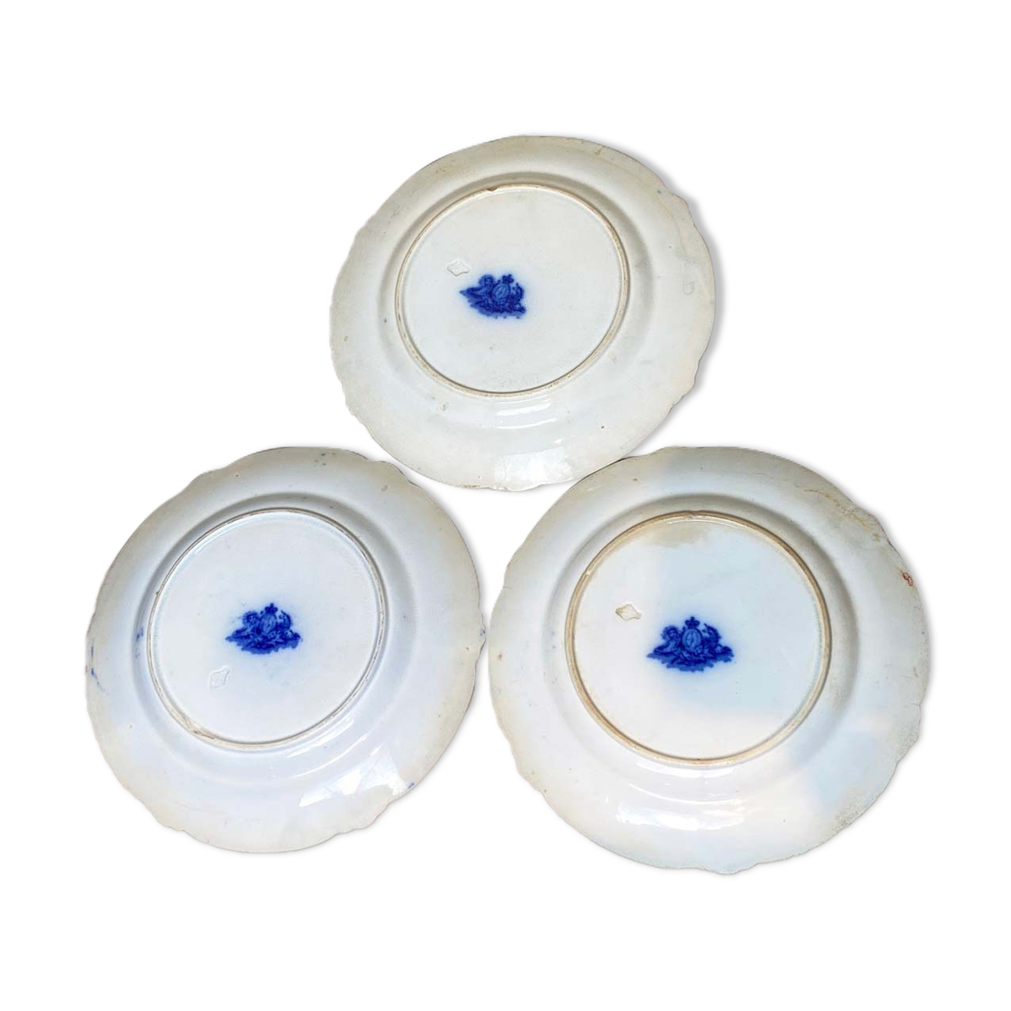 3 flat plates, English ceramic. Brown westhead moore & co