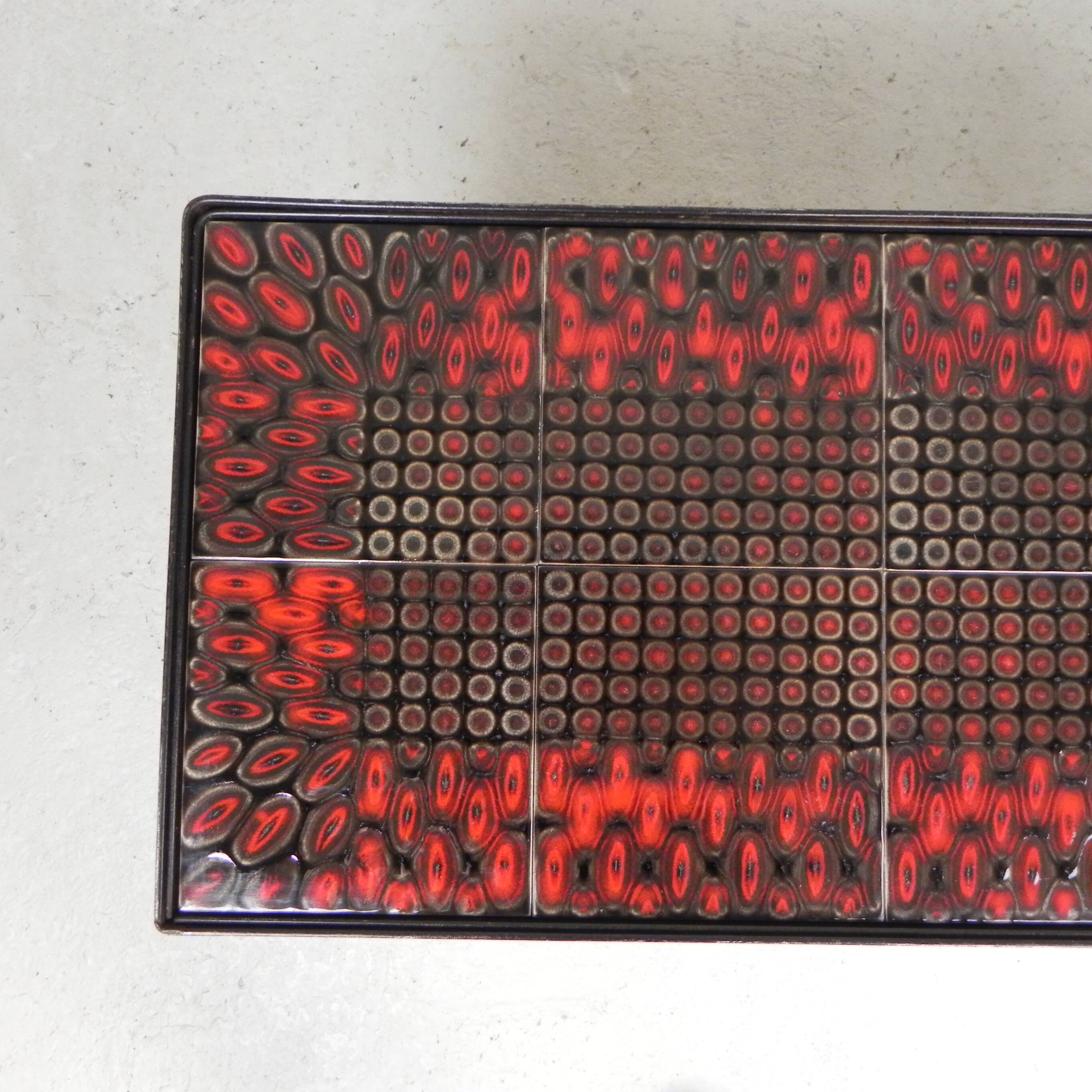 Brutalist mid-century tiled table, with 10 tiles and steel frame, 1960s.