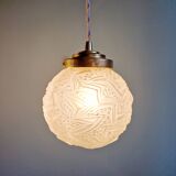 Pair of Art Deco pendant lights in transparent satin glass, 1920s-30s
