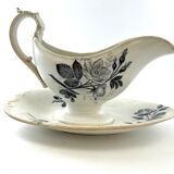 Creil Montereau blue flower faience sauce boat