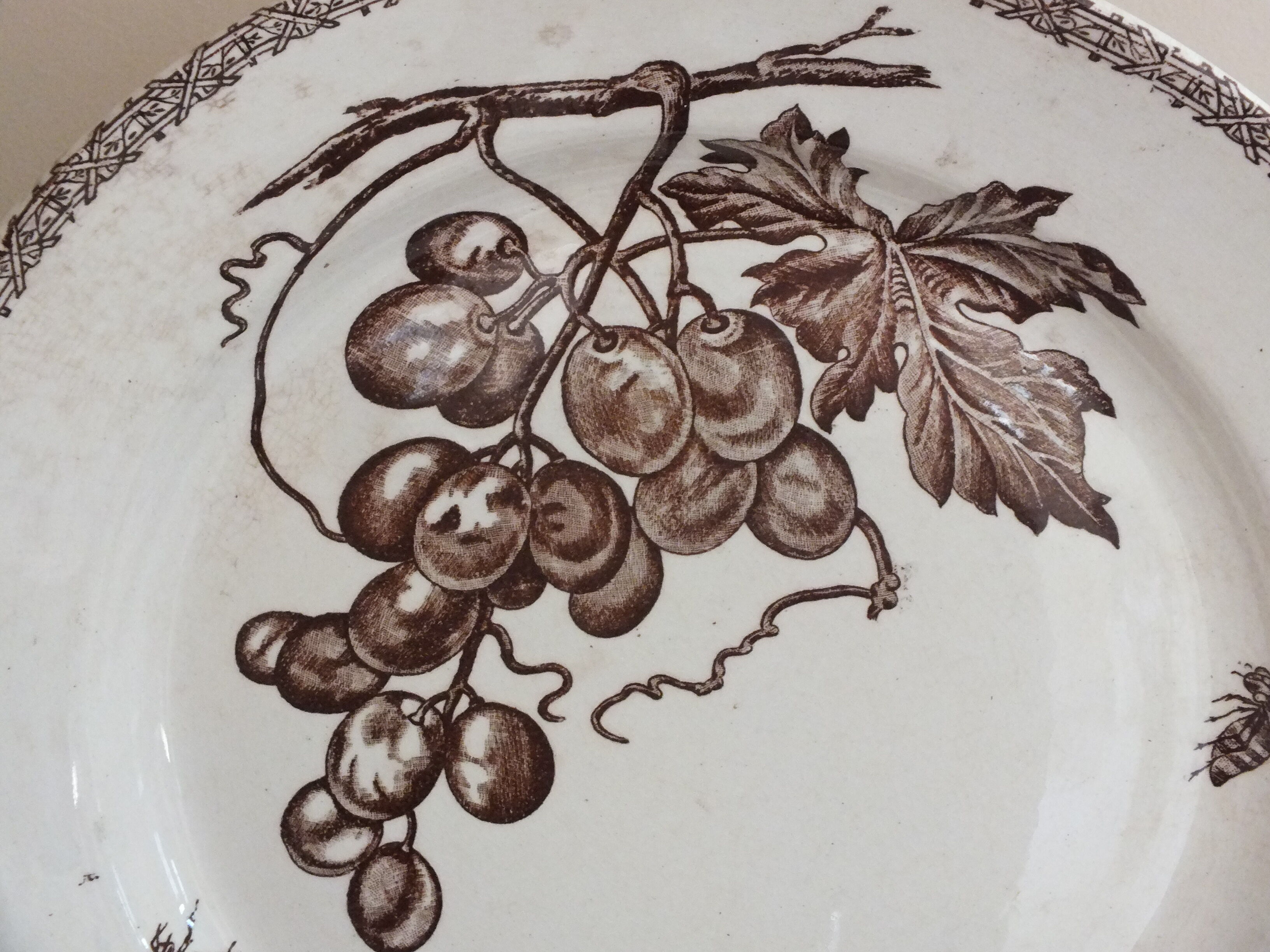 Round dish n°3 Choisy le Roi en Terre de Fer decoration fruits and insects