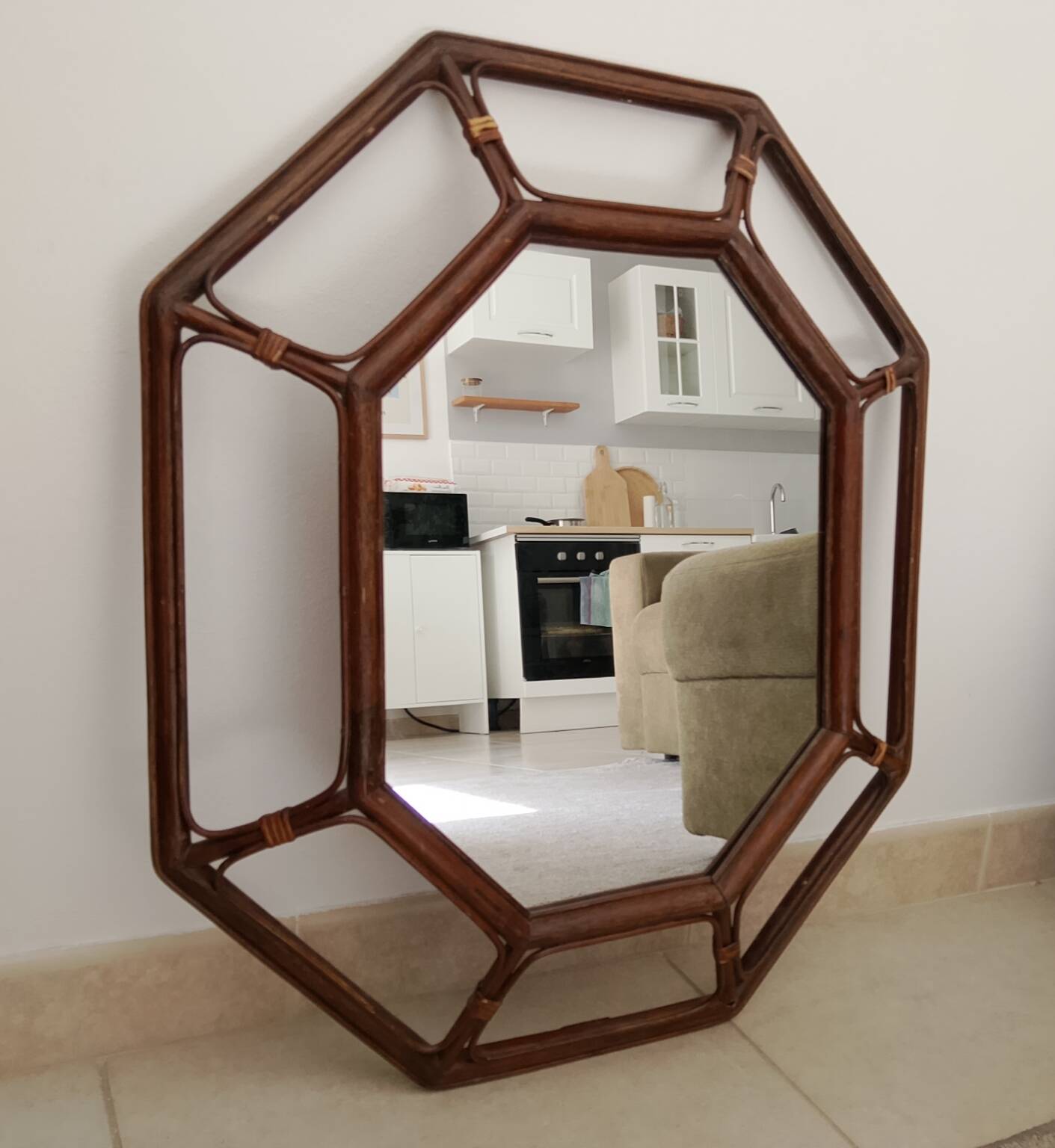 Vintage Italian mirror bamboo and rattan Riviera bohemian chic 1970s