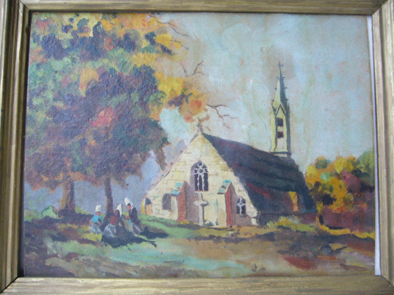 Oil painting on panel framed Brittany landscape