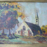 Oil painting on panel framed Brittany landscape