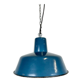 Industrial blue enamel factory pendant lamp 1960s