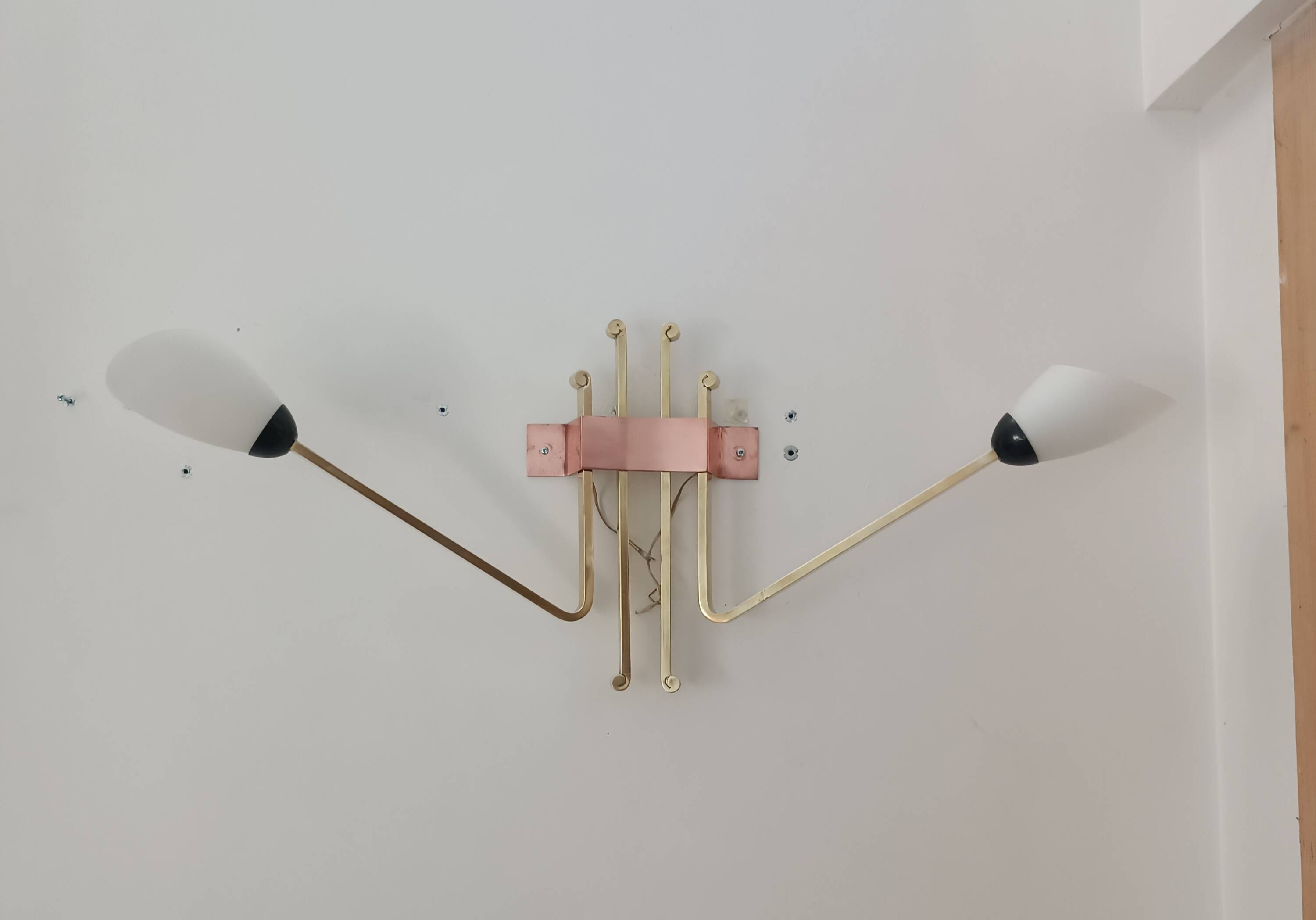 Important wall lamp brass opaline glass 1960s