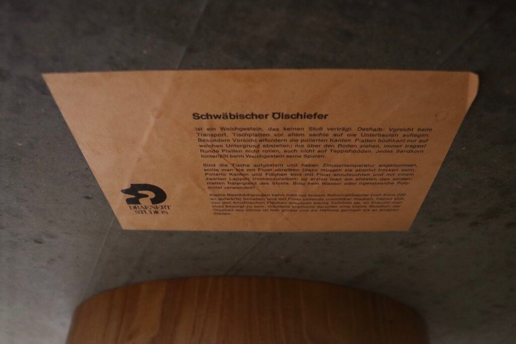 Peter Draenert studios coffee table in fossil stone and oak, Germany 1970s