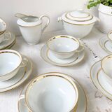 Service à thé/café vintage en porcelaine Bernardaud & Cie Limoges France blanche doré