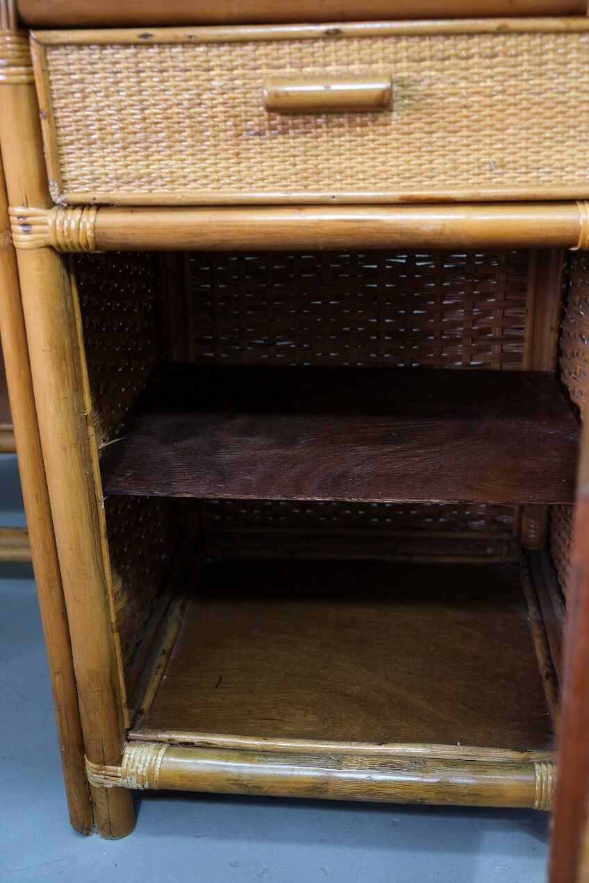 Mid-century italian bamboo, rattan and teak desk, 1960s