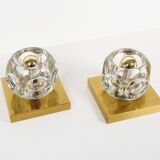 Heavy pair of ice glass sconces by Peill & Putzler, Germany 1970's