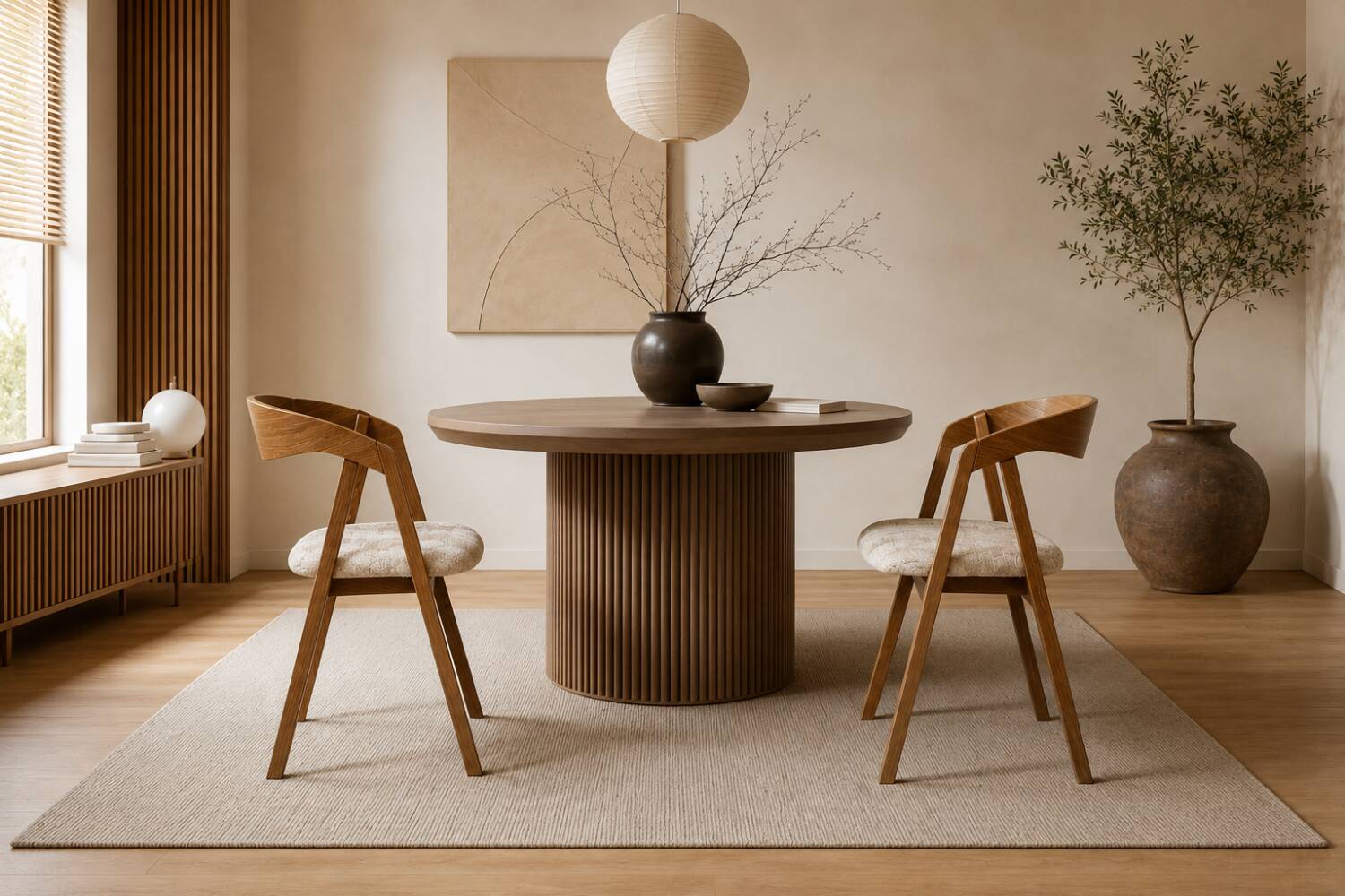 Paire de chaises scandinaves en chêne massif jaquard beige