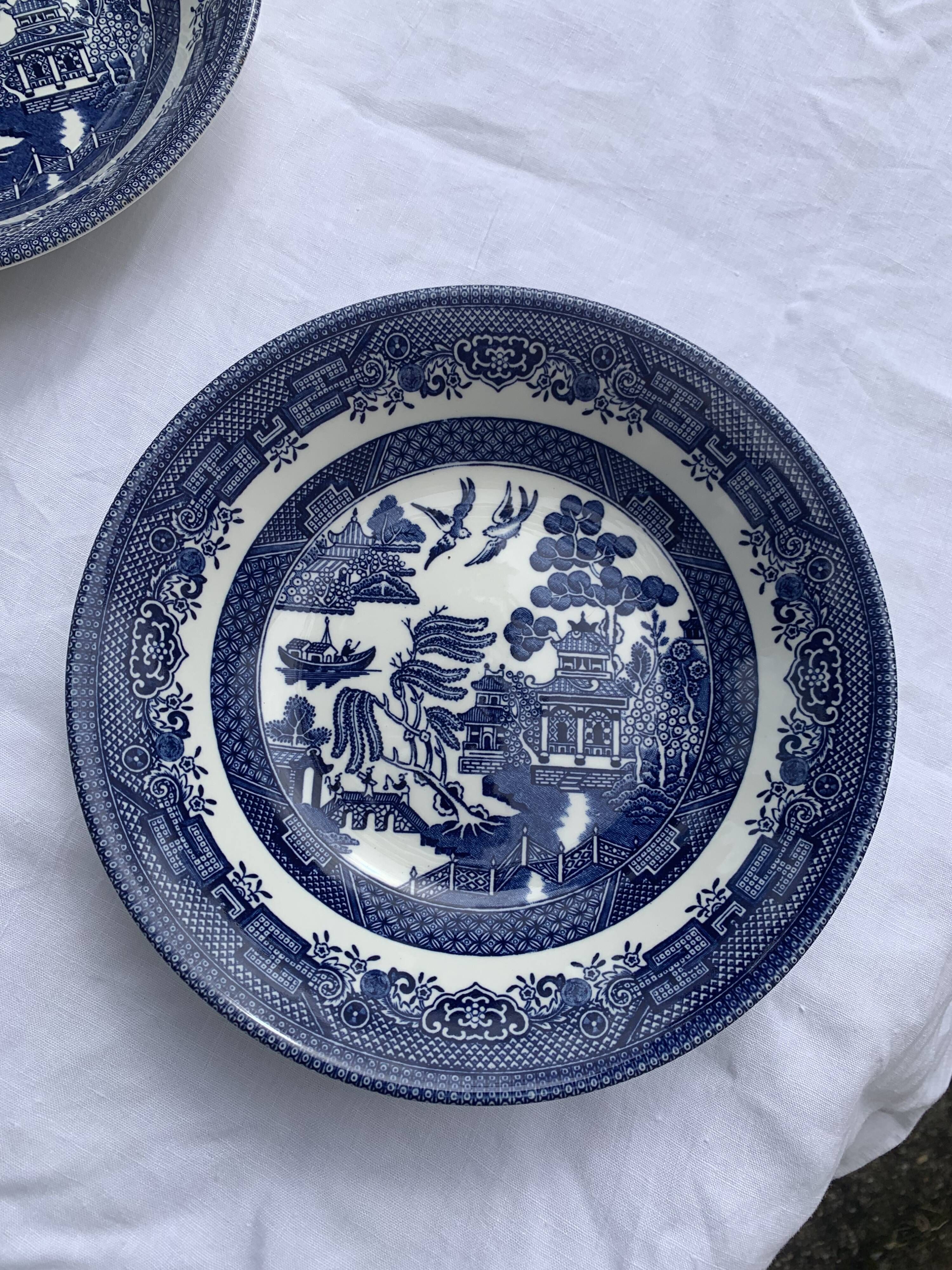 6 soup plates, Willow Churchill model, made in England, Asian landscape