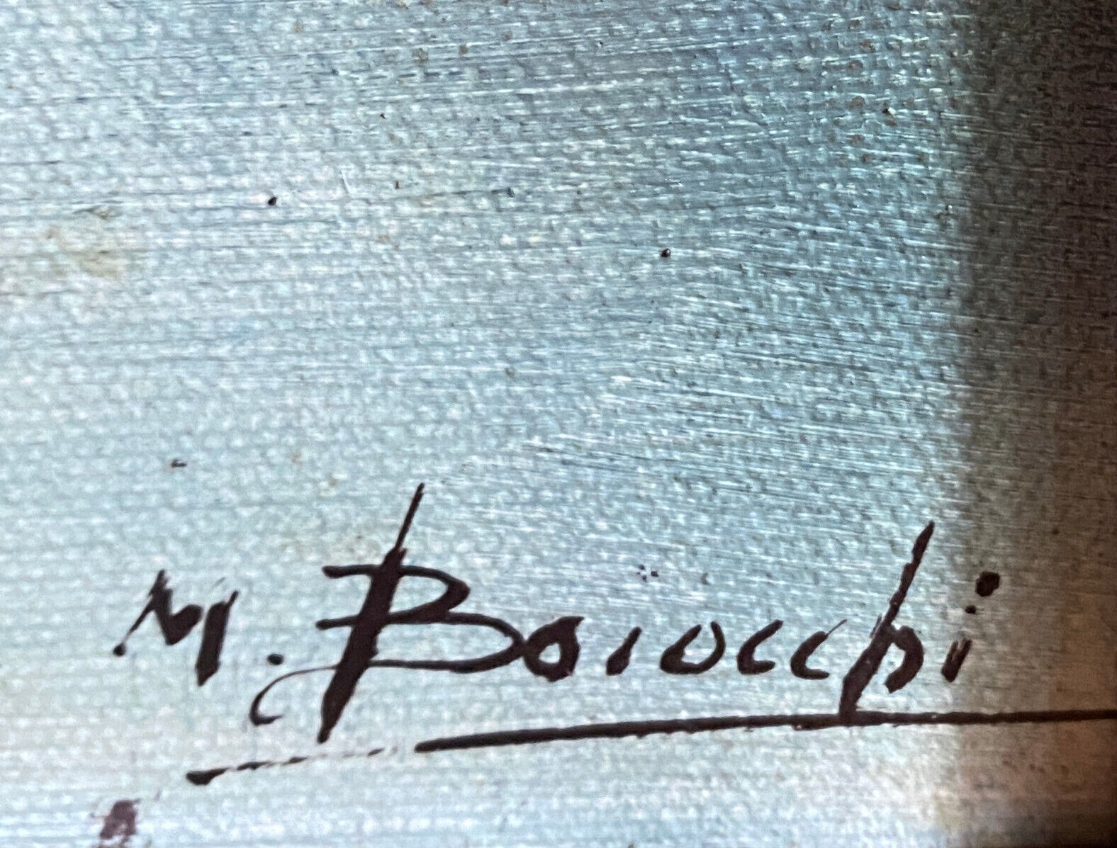 Table HST "Landscape at the river" signed ec. Italian with frame