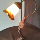 Unsigned wrought iron and tulip lamp (city light)