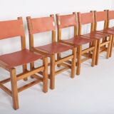 Set of 6 chairs in elm and leather Maison Regain edition