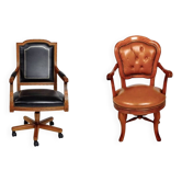Lot 2 vintage design office chairs – black leather + brown capito leather