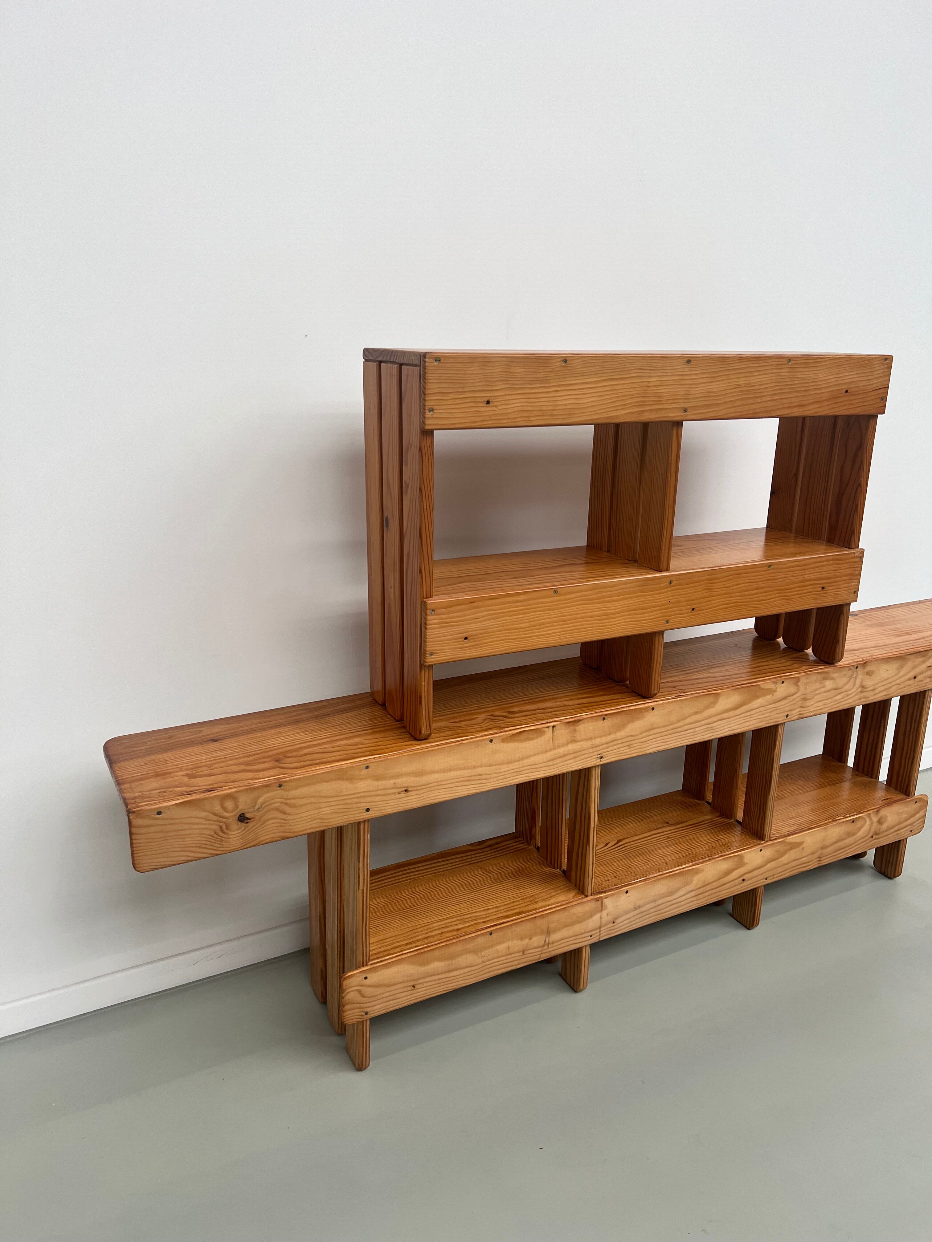 Pair of modernist pine wall shelves, circa 1970