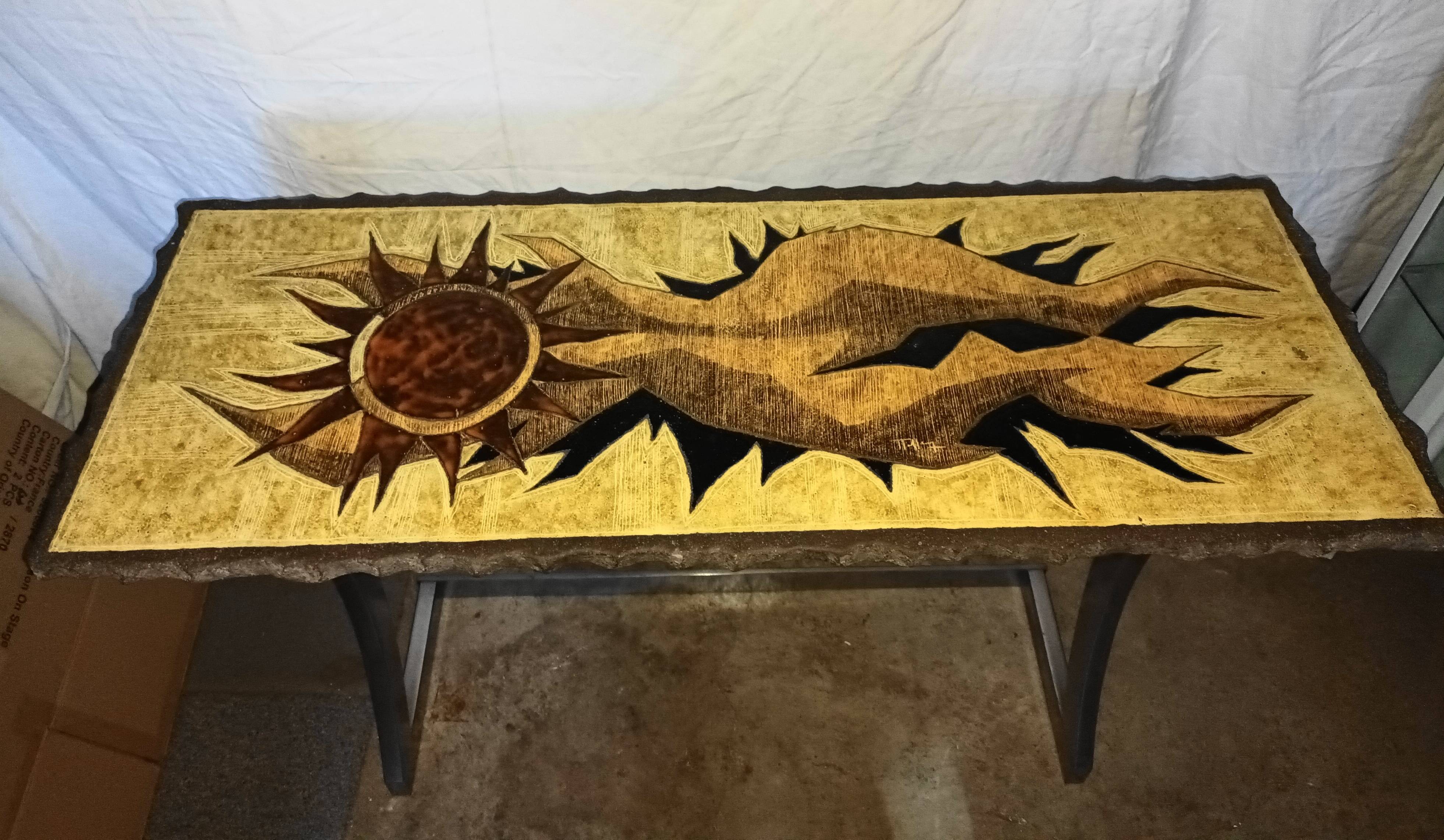 Vintage lava stone console signed Jean Jaffeux