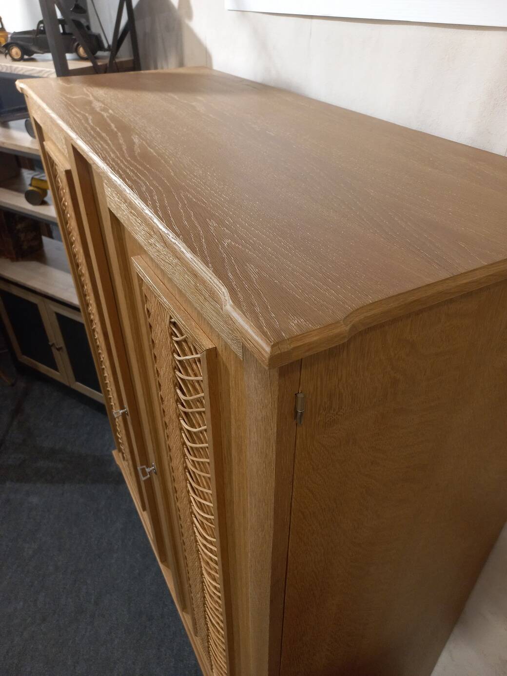 Vintage 70s rattan, wicker, and oak wardrobe