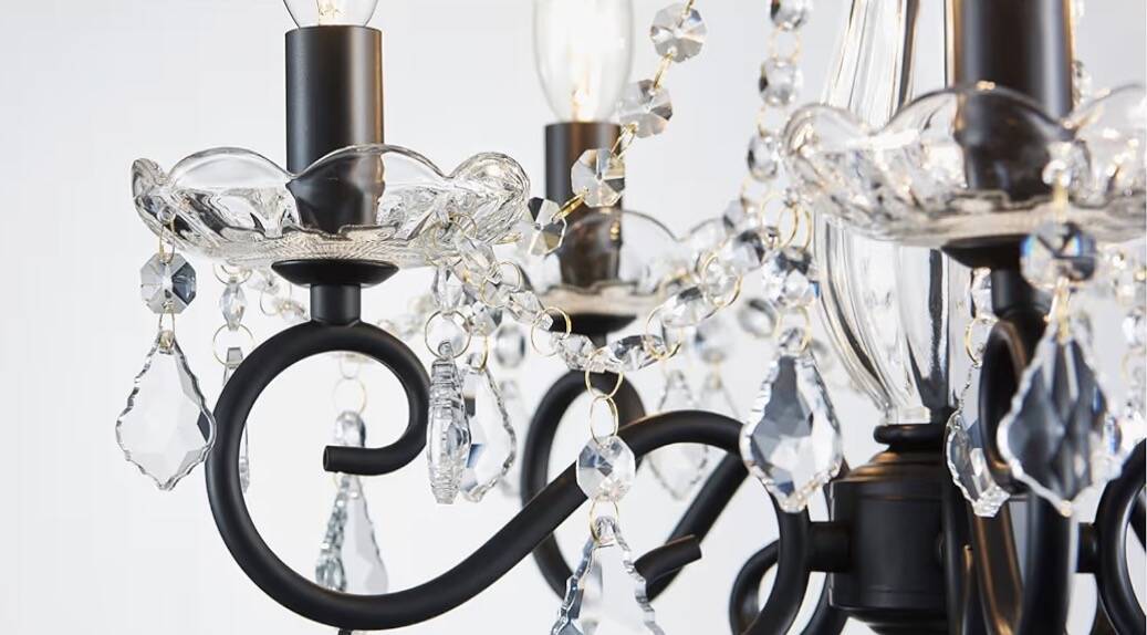 Crystal Chandelier with 5 Arms — Modern Style Black & Glass