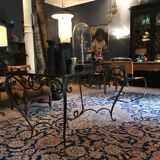 French Art Deco Wrought Iron Dining Table with Black Colored Glass, 1930s