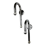 Pair of Space-Age tubular wall lights, chromed metal, Italy, 1970s