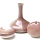 Set of 3 vases and ceramic box in mauve pink tones, 70s