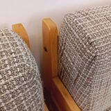 Set of 2 vintage fireside chairs in pine and fabric from the 70s