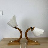 Pair of art deco lamps in curved wood and wool