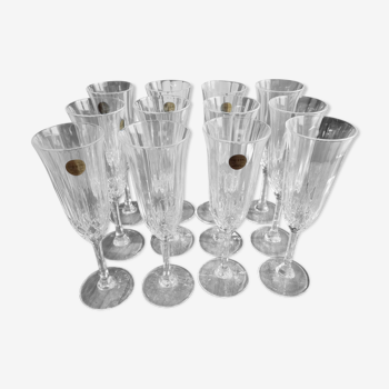Lot de 12 flûtes à champagne vintage en cristal italien modèle Capri avec boites d'origine