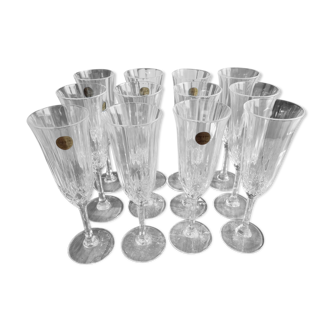 Set of 12 vintage Italian crystal champagne flutes Capri model with original boxes